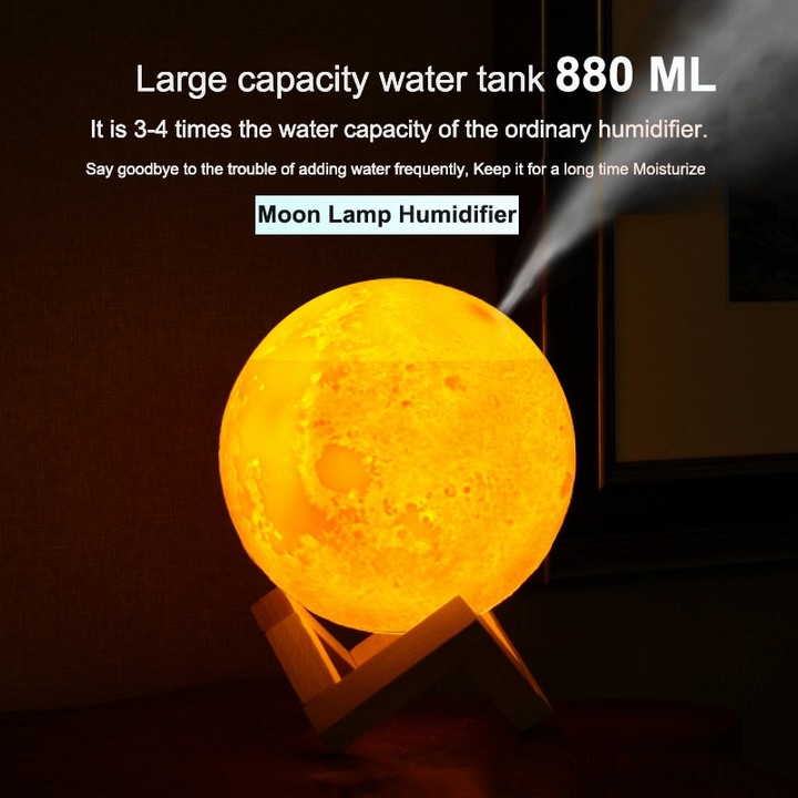 880ML Ultraschall Luftbefeuchter Aroma Diffuser 3D Mond LED-Licht Humidifier TWW 